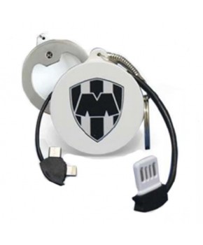 Llavero Rayados con destapador y Cable USB a Micro USB / Tipo C/ Lightning para Carga y Datos.