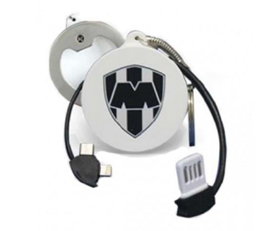 Llavero Rayados con destapador y Cable USB a Micro USB / Tipo C/ Lightning para Carga y Datos.