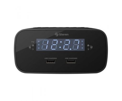 Reloj despertador digital FM con doble cargador USB marca Steren