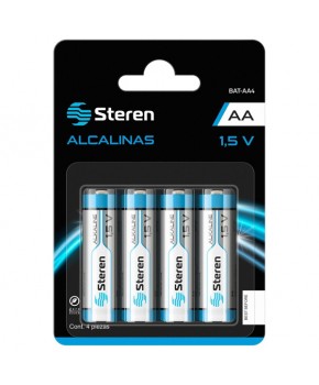 Paquete de 4 Baterias Alcalina AA 1.5V marca Steren