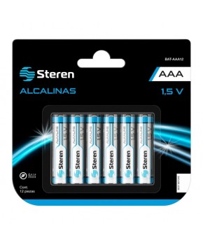 Batería Alcalina tipo AAA 1.5v paquete de 12 piezas marca Steren