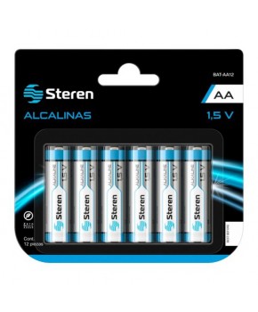 Batería Alcalina tipo AA 1.5v paquete de 12 piezas marca Steren
