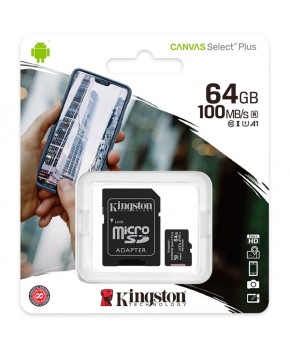 Memoria Micro SD Canvas Select Plus de 64GB Clase 10 C/Adaptador marca Kingston