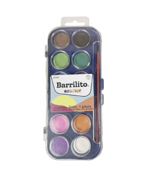 Acuarela de 12 Colores con Pincel marca Barrilito