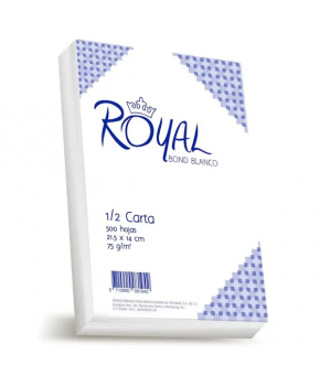 Papel Bond Blanco 1/2 Carta 21.5 x 14 cm Blancura 94% paq. C/500 Hojas marca Royal