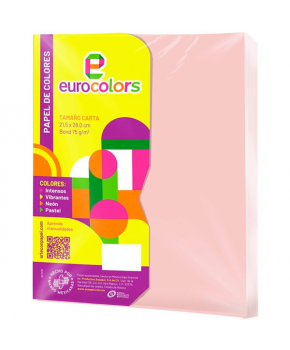 Papel Cortado Rosa Pastel tamaño Carta paq. C/100 hojas marca Eurocolors