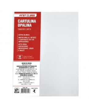 Cartulina Opalina Blanca 21.5 x 28 cm 255 gms. C/50 hojas