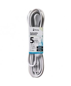 Extensión Eléctrica 16 AWG de 5m Clavija Plana Blanca marca Nextep