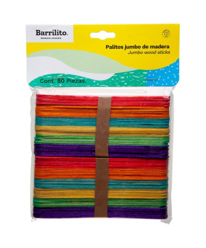 Palitos de Madera Planos Jumbo 15 x 1.8 cm Varios Colores C/80 piezas marca Barrilito