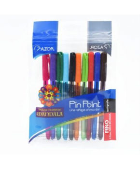Bolígrafo Mandala Punta Fina 0.7MM C/10 Colores Surtidos marca Pin Point