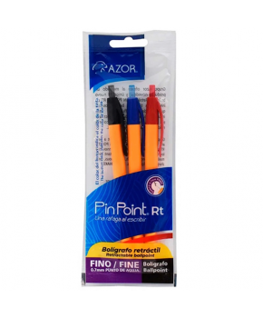Bolígrafo Retráctil Punto Fino 0.7 mm Pin Point RT C/3 marca Azor