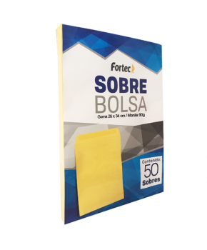 Sobre Bolsa Manila 26 x 34 cm. Solapa Engomada C/50 marca Fortec