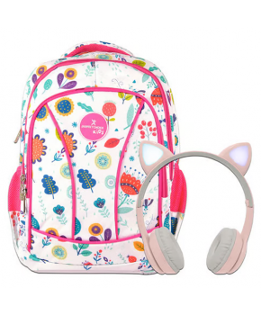 Mochila Brooklyn Flores y Audífonos Catto Rosa marca Perfect Choise