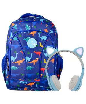 Mochila Brooklyn Dinosaurio y Audífonos Catto Azul marca Perfect Choise