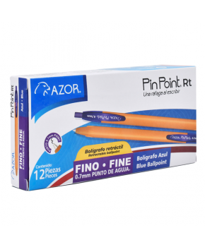 Bolígrafo Retráctil Punto Fino 0.70mm Azul Pin Point C/12 marca Azor