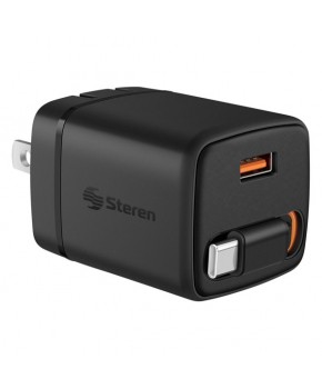 Cargador GaN USB C PD de 30 W / USB QC de 18 W, con cable retráctil incorporado marca Steren