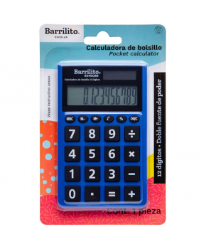 Calculadora Basica de Bolsillo Solar/Batería marca Barrilito