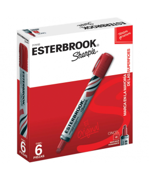 Marcador Permanente C/6 Rojo Punta Cincel marca Esterbrook Sharpie