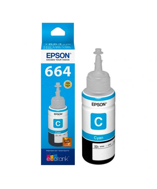 Botella de Tinta Epson 664 (T664220) Cyan Original para 6,500 páginas.