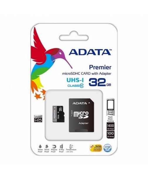 Memoria MicroSD Clase 10 de 32GB + Adaptador SD marca ADATA