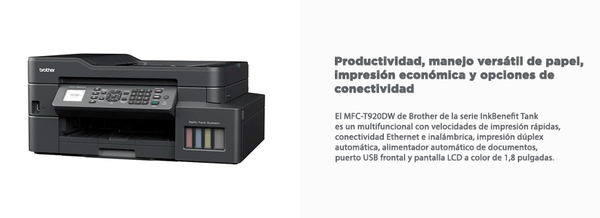 IMPRESORA MULTIFUNCIONAL BROTHER MFCT920DW, InkBenefit Tank, USB